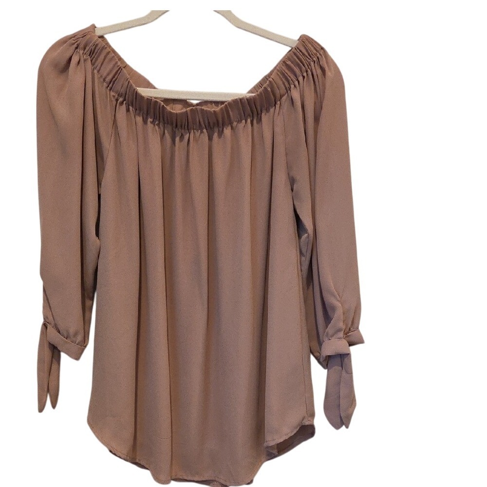 Off‎ The Shoulder Beige Blouse Top Long Sleeve Casual Small Boho,Relaxed